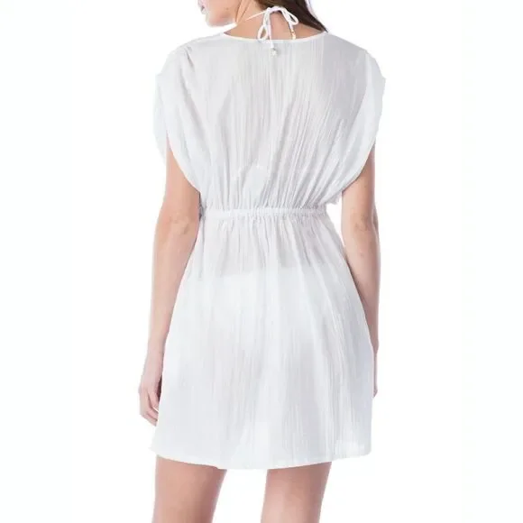 New! RALPH LAUREN 100% Cotton White Swim Coverup With Pocket Lace Trim Size L - Picture 5 of 5